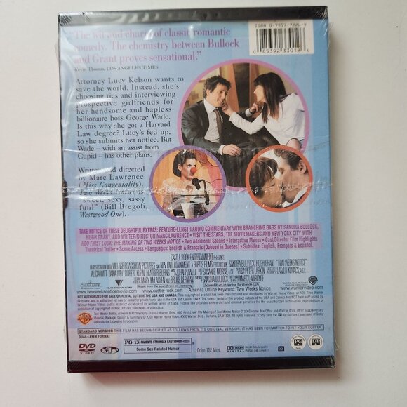Two Weeks Notice DVD Full-Screen Edition Sandra Bullock & Hugh Grant New Sealed - Picture 2 of 5